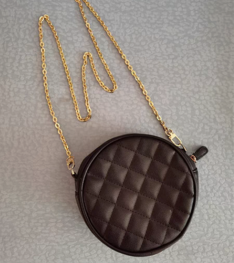 包邮小香风头层牛皮菱格圆饼链条斜挎包 感兴...