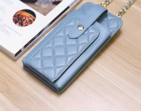 转卖羊皮小香风菱格手机包斜挎包真皮链条多功...