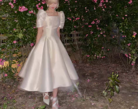 转卖LIN【白天鹅之梦】赫本风白色缎面连衣...