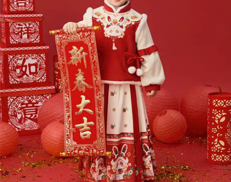 转卖汉服女童冬装宝宝中国风明制套装小女孩喜...