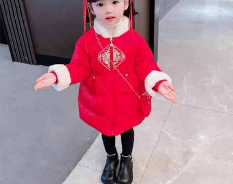 转卖汉服女童棉服宝宝冬装加厚儿童中国风喜庆...