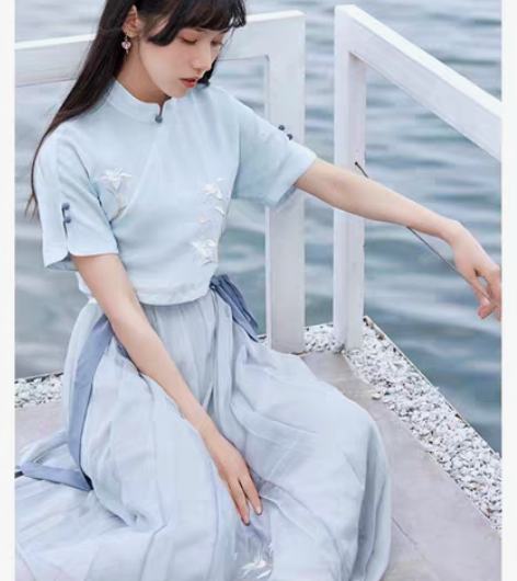 包邮【素涴】徐娇织羽集日常汉元素 汉服连衣...