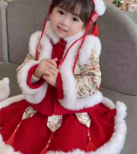 包邮福利款汉服女童冬装新年衣服喜庆儿童中国...