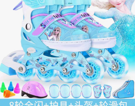 转卖迪士尼溜冰鞋儿童全套装女童旱冰滑冰轮滑...
