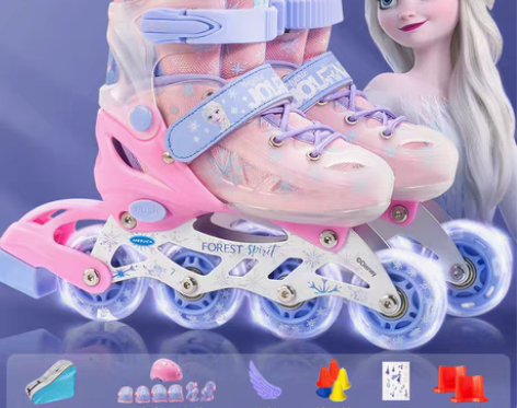 转卖迪士尼溜冰鞋儿童全套装专业滑冰轮滑鞋旱...