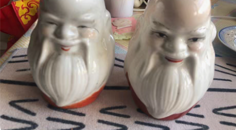 包邮780年代唐山喷彩寿星佬一对 保存完好...