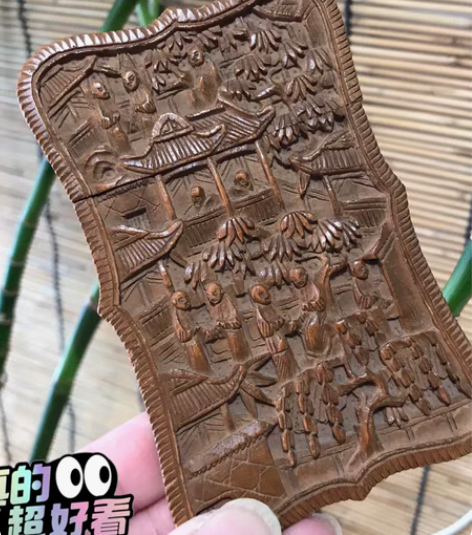 包邮漂亮的清代广东十三行檀香木人物楼台亭榭...