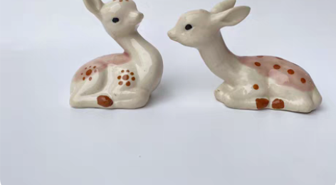 石湾陶梅花鹿一对，六十年代石湾美陶厂出品，...