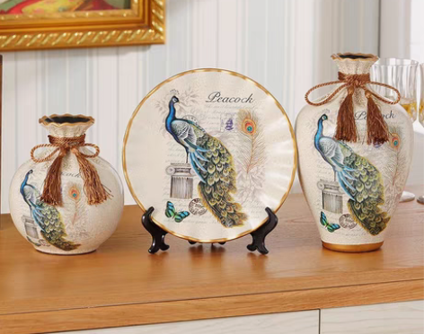 包邮（全新包邮）欧式陶瓷花瓶三件套家居客厅...