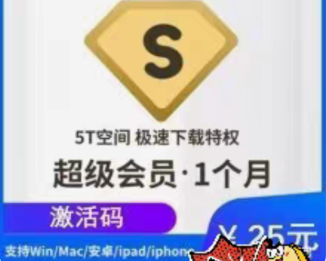 包邮百度网盘 超级会员 月卡 原价25，现...
