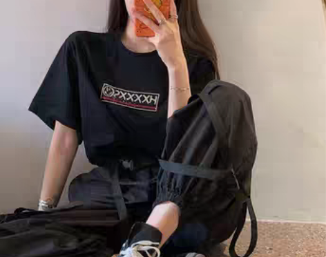 转卖钱夫人女装飘带黑色工装裤 潮流工装飘带...