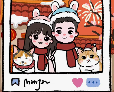 2023新年主题小猫咪小狗狗手绘头像画设计...