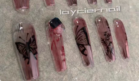 包邮竹下蝴蝶 手绘国风新中式美甲辣妹穿戴甲...