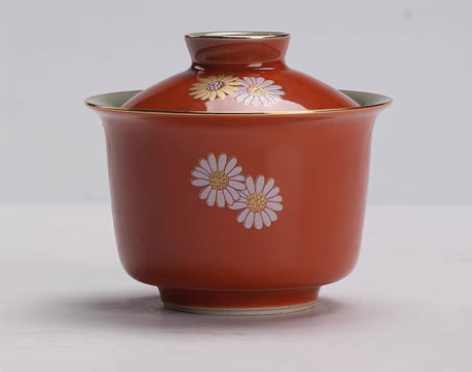 包邮泡茶盖碗 矾红描金盖碗 功夫茶具陶瓷小...