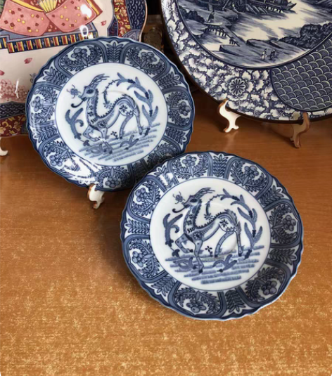 包邮日本回流 青花手绘 果子盘 甜品盘 零...