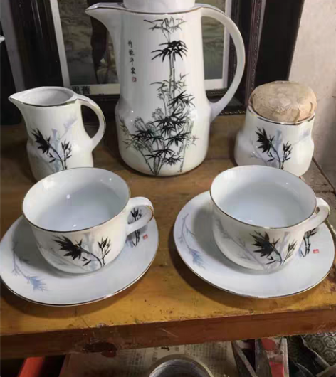 老旧567瓷景德镇咖啡杯竹报平安白玉兰花彩...