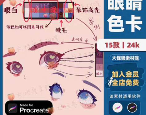 procreate鸭鸭风眼睛色卡Q版手绘头...