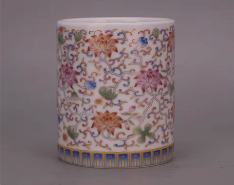 包邮景德镇老厂货，手绘珐琅彩高白釉笔筒， ...