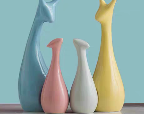 包邮家居饰品 陶瓷摆件 四口之家招财鹿客厅...