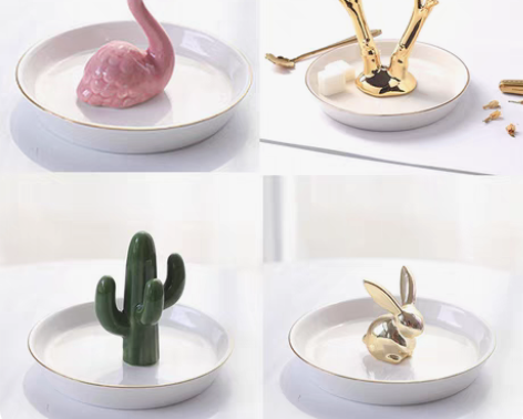 包邮欧式摆件火烈鸟首饰盘梳妆台收纳盘戒指托...