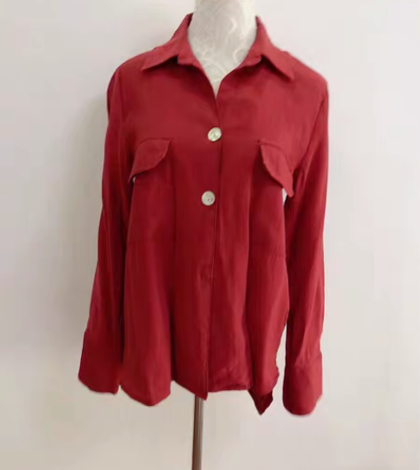 包邮2021秋季简约女士洋气百搭铁锈红衬衣...