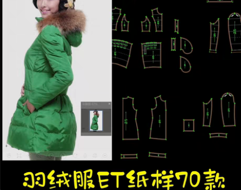 包邮女装流行羽绒服ET纸样70款，prj格...