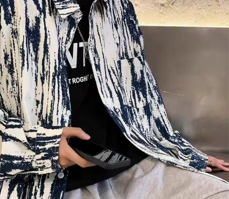 包邮高级感痞帅扎染衬衫设计感小众小香风工装...