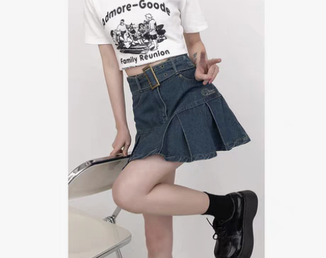 转卖雨气泡~设计感小众辣妹复古牛仔短裙女夏...