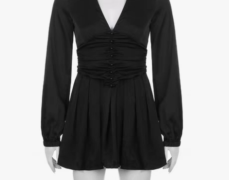 转卖OM潮人馆 欧美风性感深V收腰褶皱连衣...