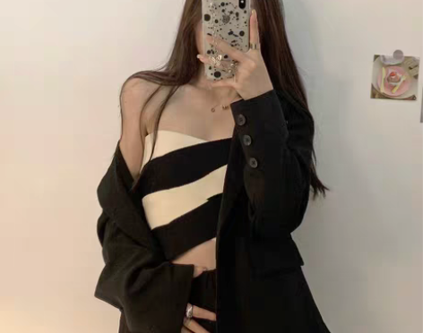 转卖条纹抹胸连衣裙女2021夏季新款韩版修...