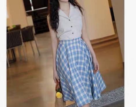 包邮JUJU定制2022新款格子半身裙赫本...