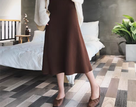 转卖针织半身裙女大码秋冬新款韩版高腰中长款...