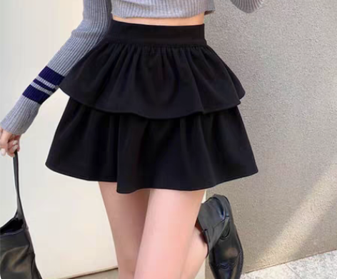 黑色蓬蓬半身裙女秋冬高腰显瘦毛呢蛋糕裙小个...