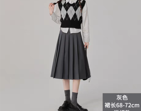 转卖灰色百褶裙女长裙秋冬季2022新款高腰...