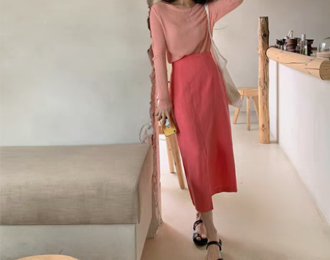 转卖韩国代购   高腰复古开叉淑女气质棉麻...