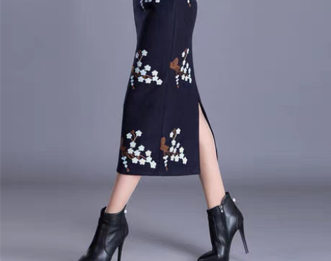 转卖毛呢铅笔裙包臀裙女秋冬高腰印花性感显瘦...