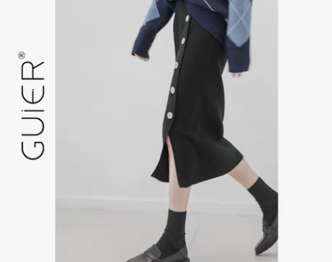 转卖港味针织半身裙2020秋冬新款纽扣开叉...