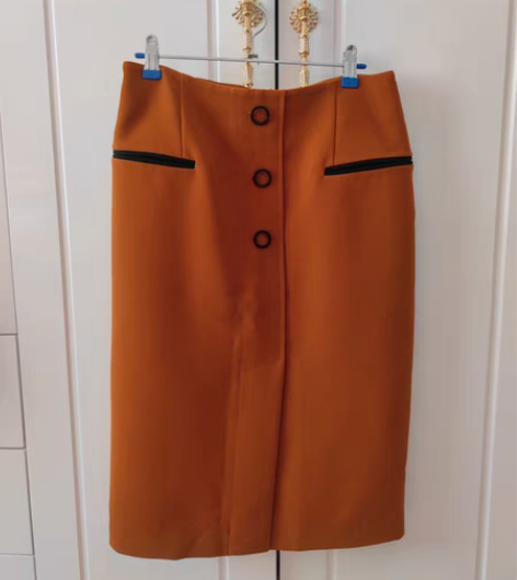 包邮秋冬款土橙色半身长裙  后拉链 包臀 ...