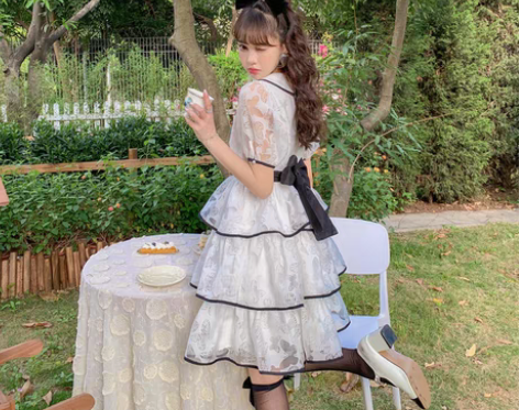 转卖5°尤加利 花崎鹿设计感暗纹蝴蝶蛋糕裙...