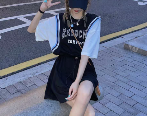 转卖假两件短裙子少女夏装2021新款初中高...