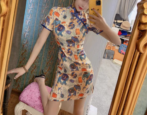 转卖2022年新款女夏装复古文艺卡通旗袍年...