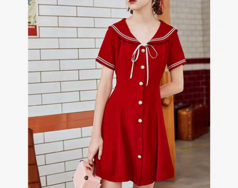 转卖linjou玲玖学院风连衣裙女夏海军领...