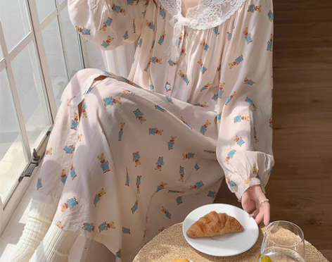 转卖睡裙女春秋季纯棉绵绸家居服全棉甜美可爱...