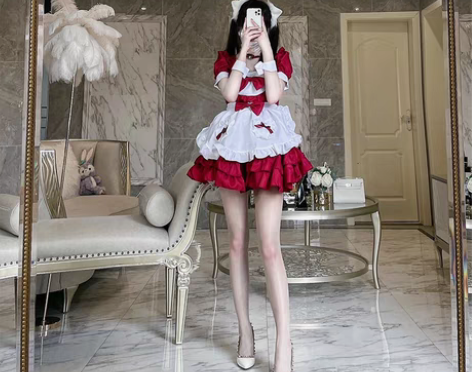 转卖日系红色性感女仆装cosplay女装二...