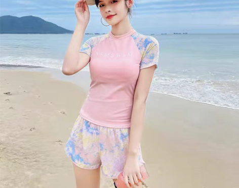 包邮【全新】分体运动风泳衣女保守学生短袖罩...