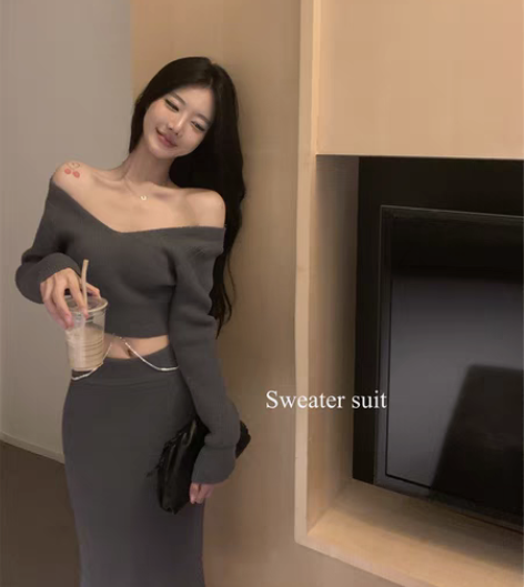 转卖chic港风时尚气质针织衫毛衣套装女装...