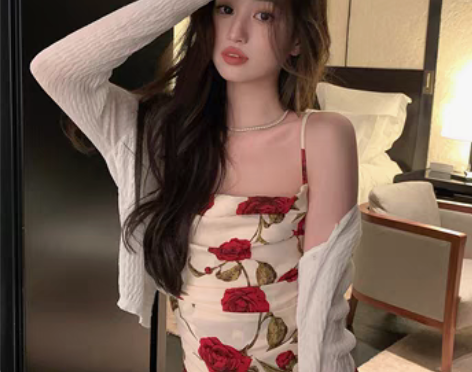 转卖邱肉瑶2022年夏季新款碎花紧身性感吊...