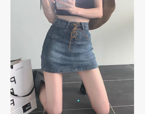 转卖全新带吊牌MNVZ高街港风辣妹牛仔半身...