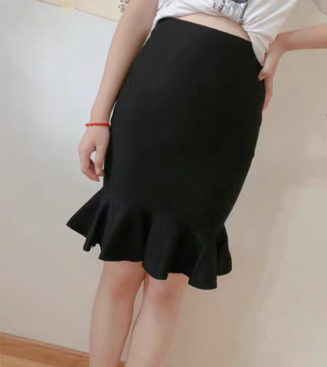 包邮2018chic风高腰针织鱼尾包臀中裙...