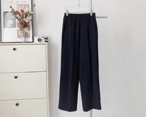 肌理质感筷子腿雅痞松紧腰西装裤女春秋黑色宽...